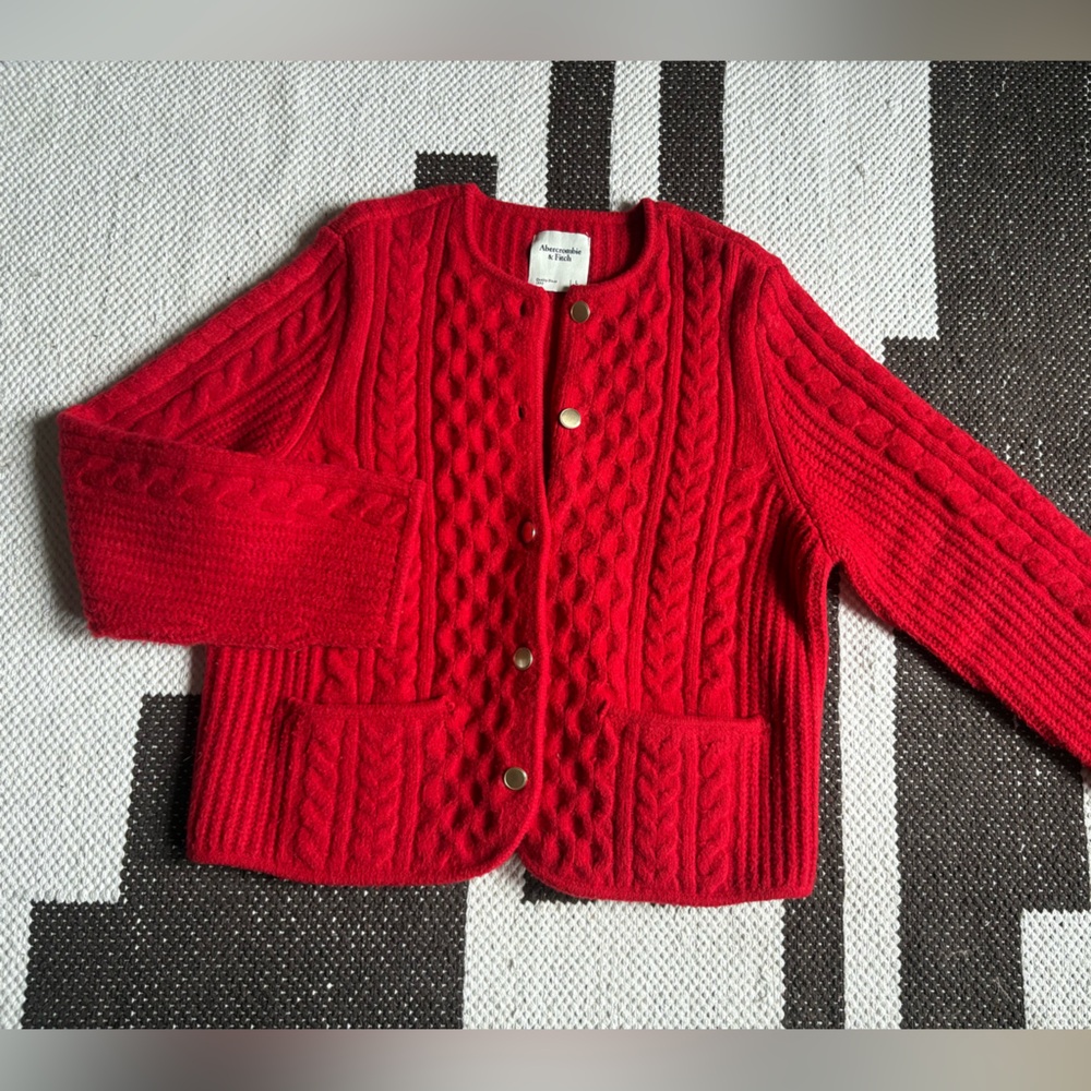 Abercrombie & Fitch Red Cable Knit Cardigan